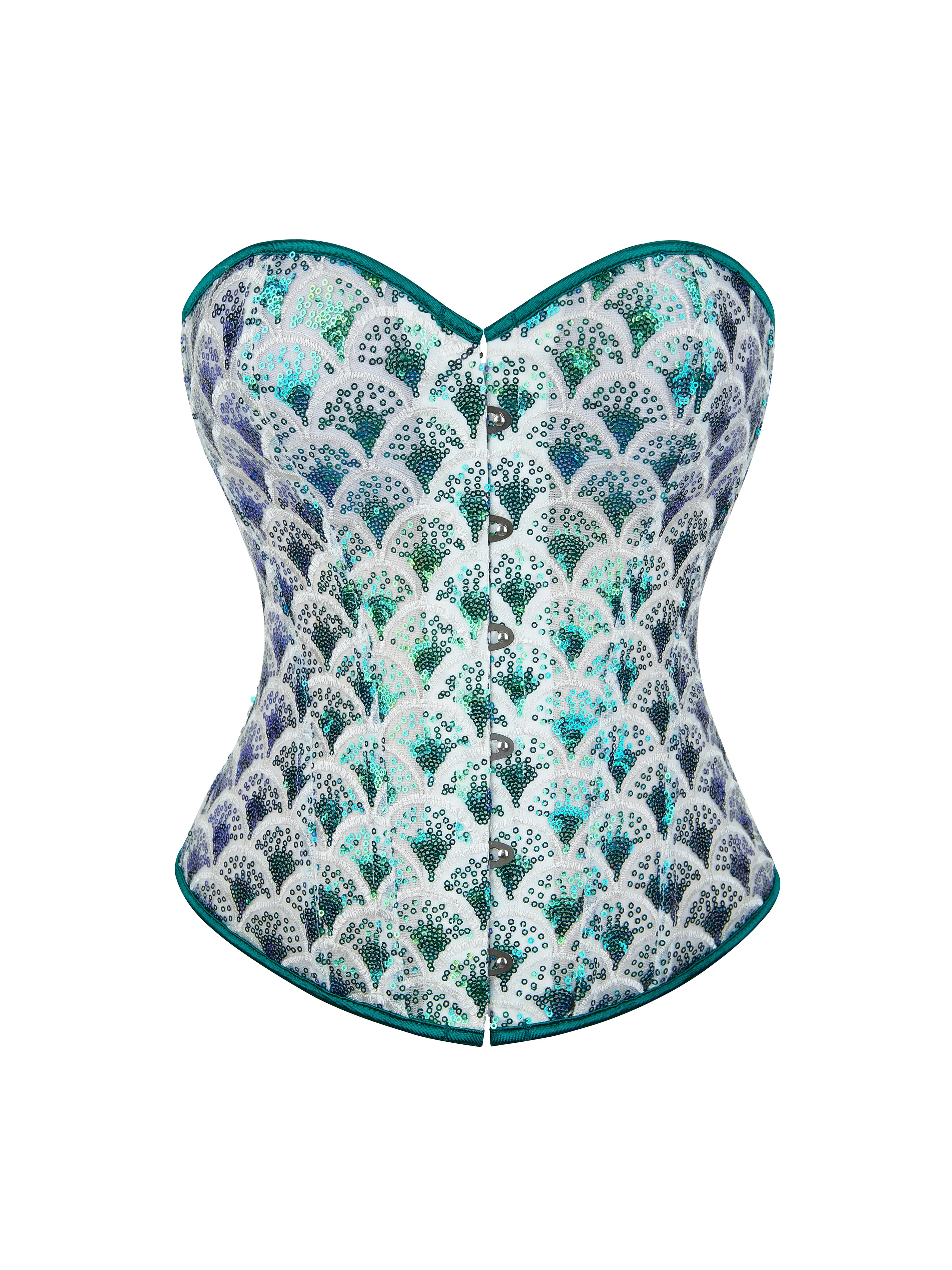 

Новый женский корсет с пайетками в виде павлина и зеленого цвета, бюстье без бретелек, корректирующее белье с эффектом пуш-ап на талии и рыбьей чешуей