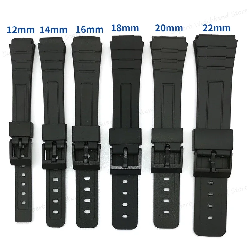 12 14 16 18 20 22mm TPU Watch Band Waterproof Sport Bracelet for Casio W800H SGW400H F91W F84 F105/108 Resin Wristband