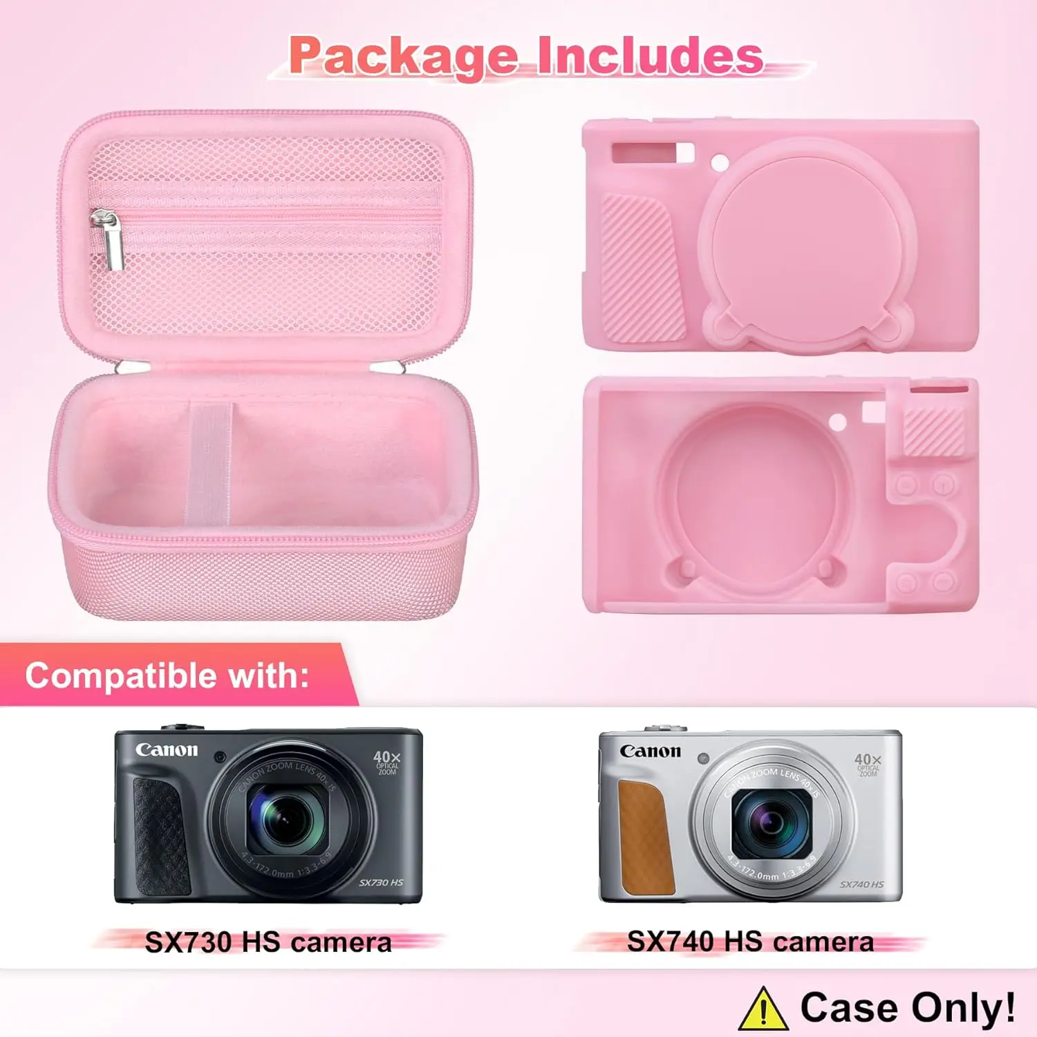 حافظة صلبة + غطاء سيليكون لجهاز Canon PowerShot SX740/SX730، حقيبة EVA مقاومة للصدمات مع غطاء للعدسات وحزام معصم، وردي #3