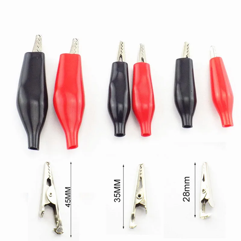 Electrical Alligator Clip Test lead cable Metal Meter Clamp Testing Probe Crocodile Black Red Cover moto bike DIY 28mm/35mm/45mm