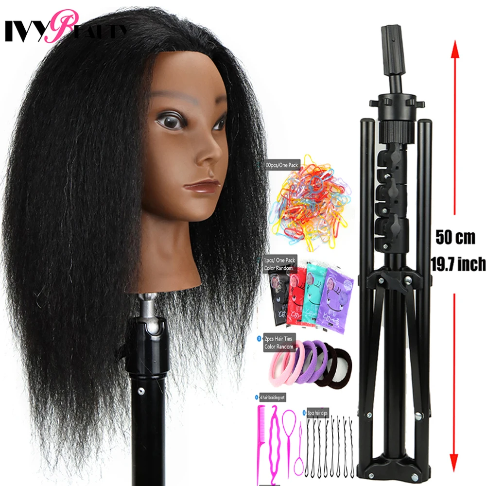 

African Mannequin Head 100% Real Human Hair Mannequin Manican Heads With Wig Stand Tripod For Styling Braiding Practice 161Cm