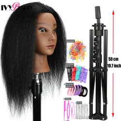 African Mannequin Head 100% Real Human Hair Mannequin Manican Heads With Wig Stand Tripod For Styling Braiding Practice 161Cm