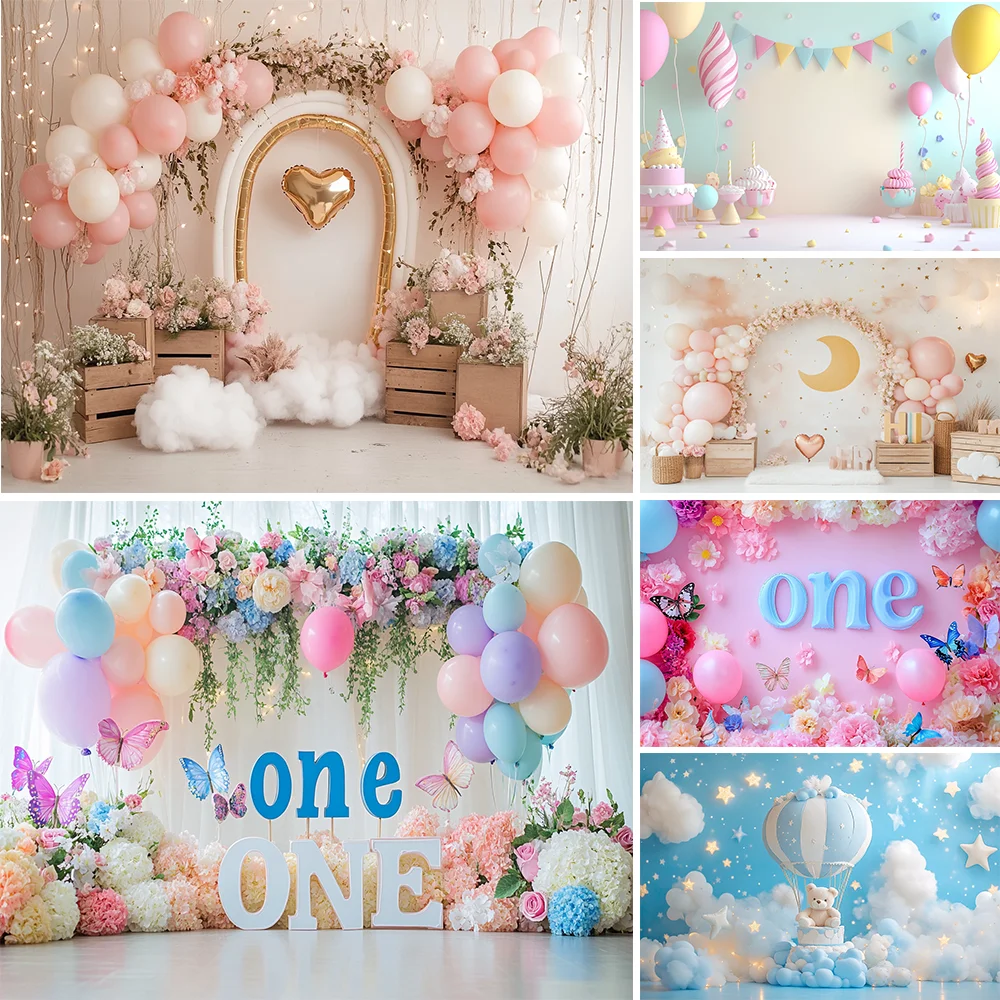 

Newborn 1st Birthday Party Customized Decoration Photography Backdrop Colorful Balloon Boy Girl Baby Shower Photo Background