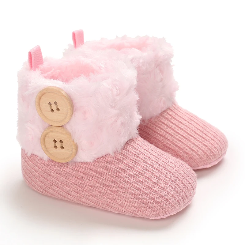 Baby Autumn/Winter Pink Snow Boots 0-18M Girl Baby Warm Cotton Shoes Solid Color First Walking Shoes Children\'s Shoes