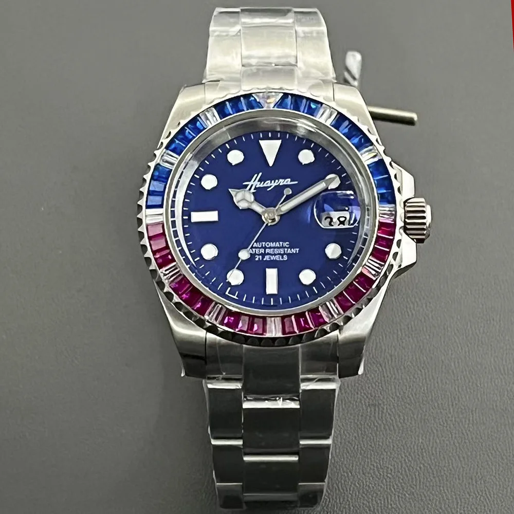 

Мужские автоматические механические часы 40 мм, полированный матовый корпус из нержавеющей стали, сапфировое стекло, водонепроницаемый синий циферблат ST1612