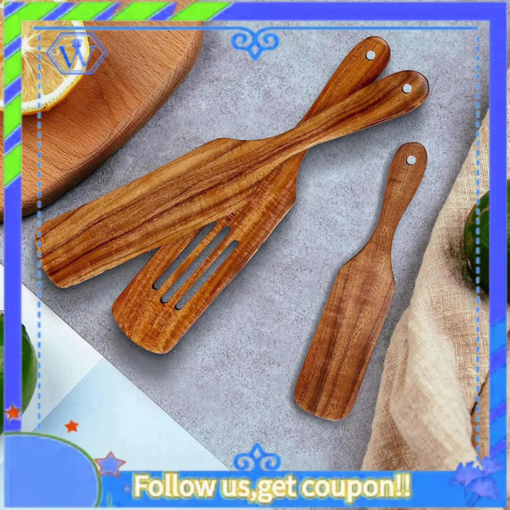 

A55P-12 Pcs Wooden Spurtle Set, Teak Spurtle Set Heat Resistant Wooden Spatula Cooking Utensils Set Non-Stick Wooden Spoons