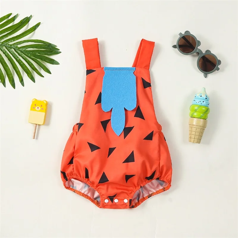 

2023-06-02 Lioraitiin 0-24M Infant Baby Girls Boys Summer Bodysuit Print Sleeveless Straps Jumpsuits Backless Bodysuits