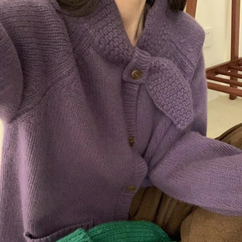 النسخة الكورية المرأة العنق تصميم سميكة سترة محبوكة الخريف والشتاء سترة سترة واحدة الصدر الجديدة #4