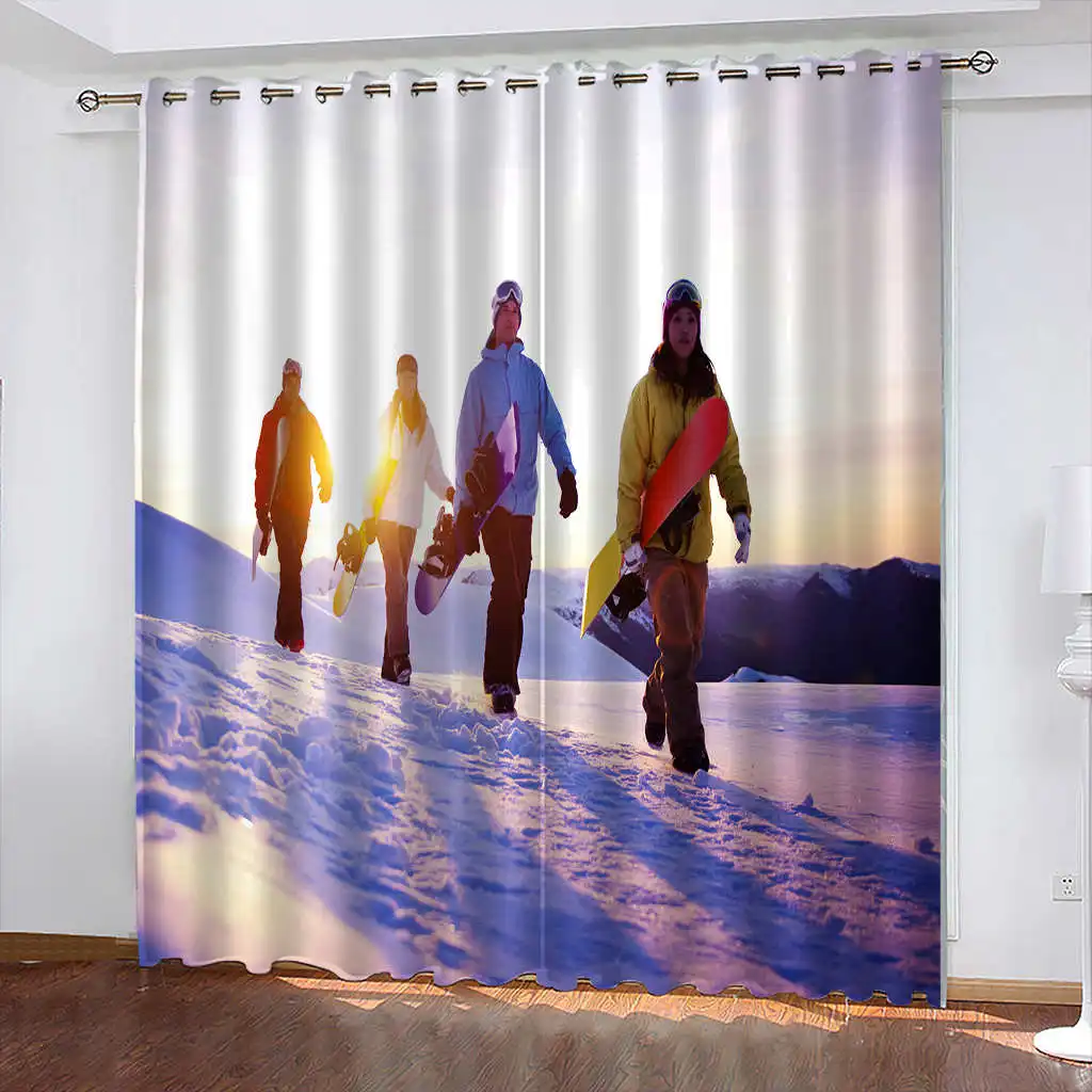 

Skier 3D Printing Winter Home Curtains Snow Scene Blackout Curtains Living Room Curtains Cortinas Para La Sala Biparting Open