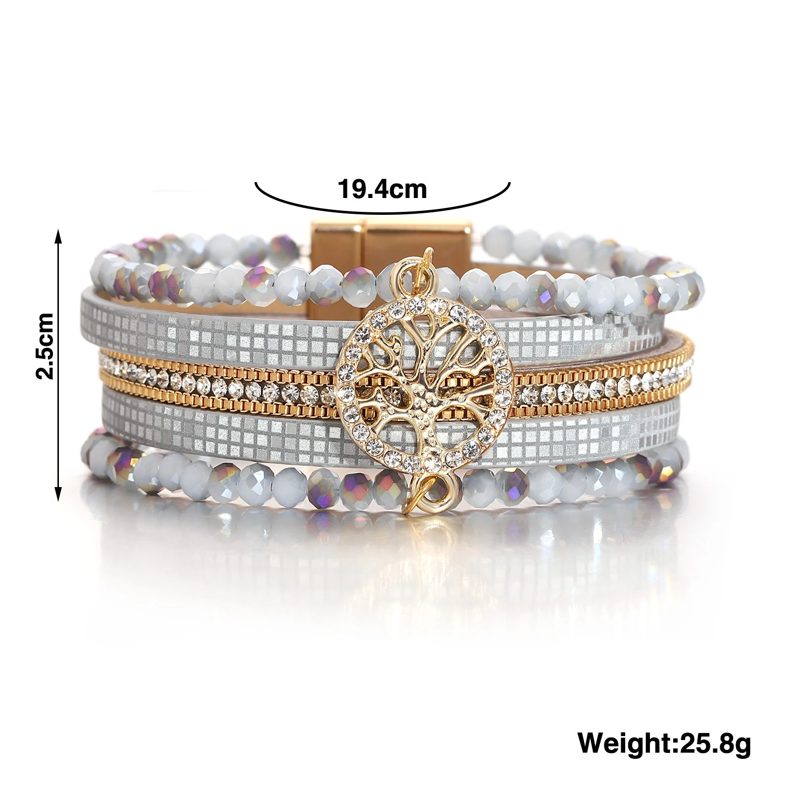 Amorcome Crystal Leather Bracelets Tree of Life Charm Bracelets Unisex Boho Multi Layer Wraps Brangles Magnet Clasp Jewelry