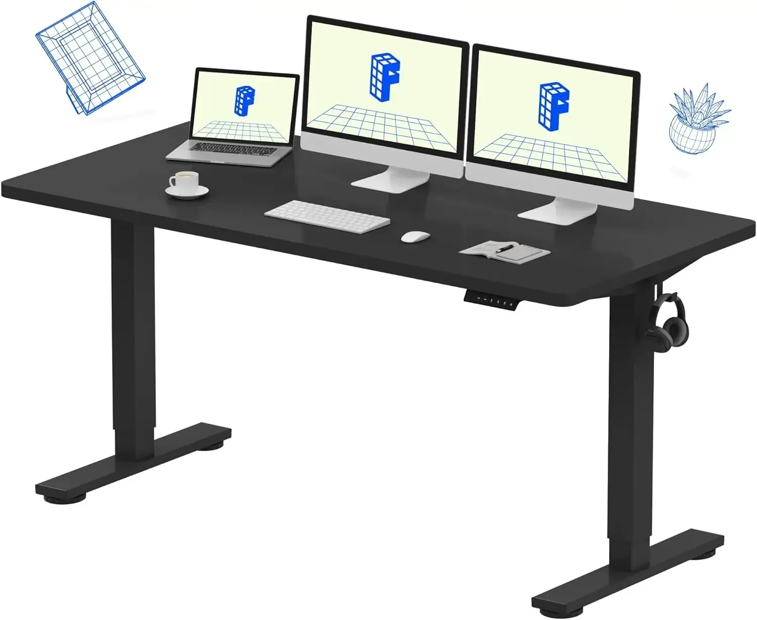 EN1 Whole Piece Standing Desk, 60 x 24 Inches Height Adjustable Desk Electric Sit Stand Desk for Home Office (Black Frame