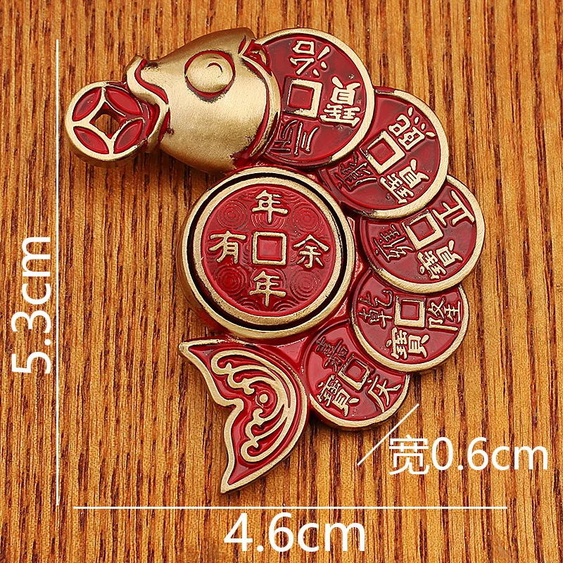 Brass Fish Yearly Fortune Handheld Ornament Red Oil Five Emperors Coin Desktop Decoration Men'S Portable Play Gift