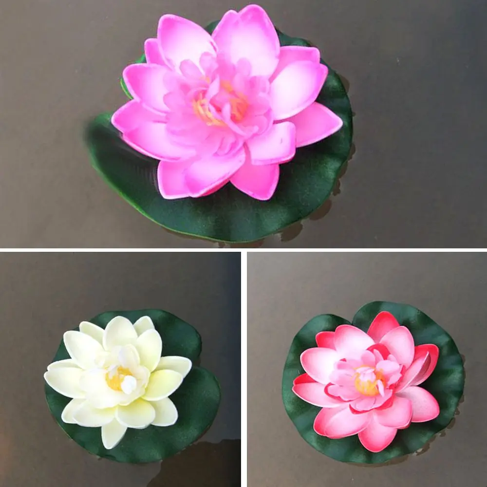 3Pcs Mixed Color Floating Lotus Artificial Flower Lifelike Water Lily Micro Landscape Lotu Leaf Pond Garden Fake Plants Decor