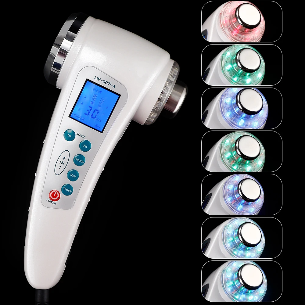 Ultrasound Galvanic Ion Skin Pores Cleaning Massager 7 LED Photon LCD 1Mhz&3Mhz Anti-wrinkle Facial Lifting Care Beauty Devices