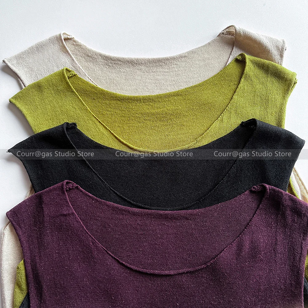 Spanish niche Simple thin section 16 needle linen blend sleeveless knitted vest