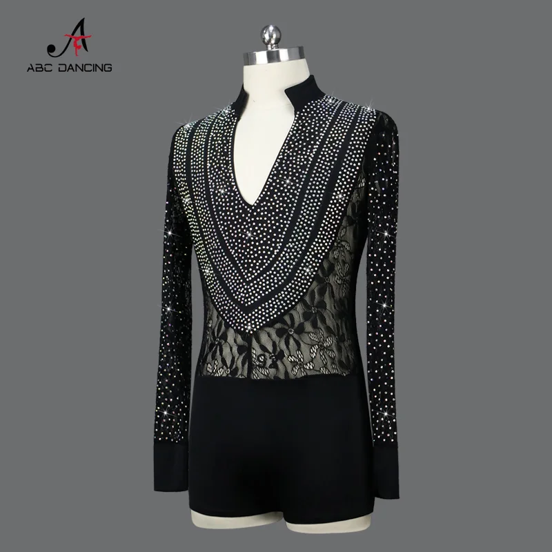 Man Latin Dance Wear Ballroom Adult Prom Black Costume Practice Line Suit Sporst Top Outfit Kids Plus Size Customized Samba Coat