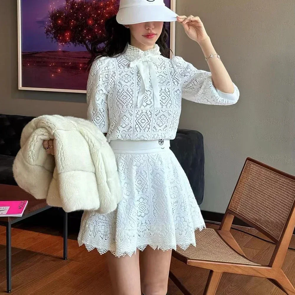 golf wear for women Summer Long sleeve mesh shirt skirt suit Skirts with underwear.