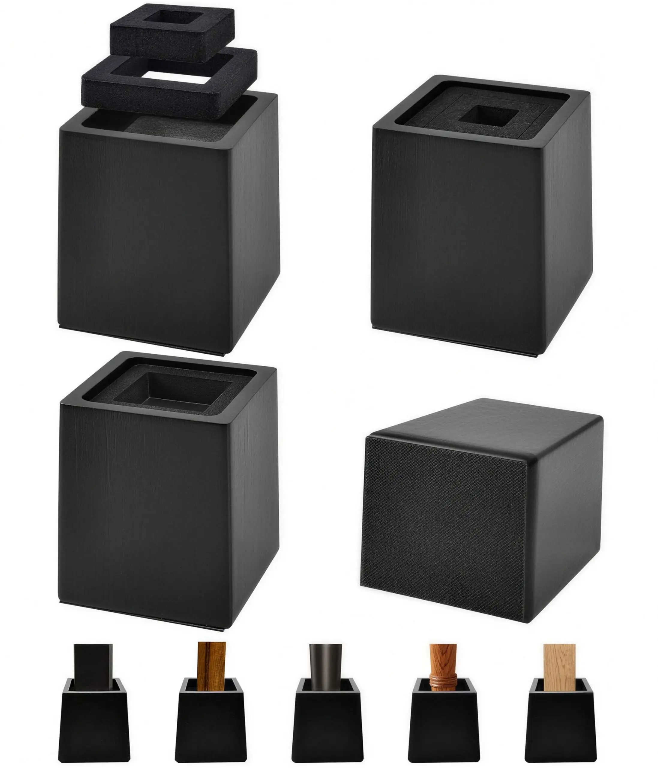 

Heavy Duty 5 Inch Bed Risers With 1 Inch Raised Edge, 2500 Lbs Capacity, For King Queen Full Twin Frames, 4 Pack, Wood Finish