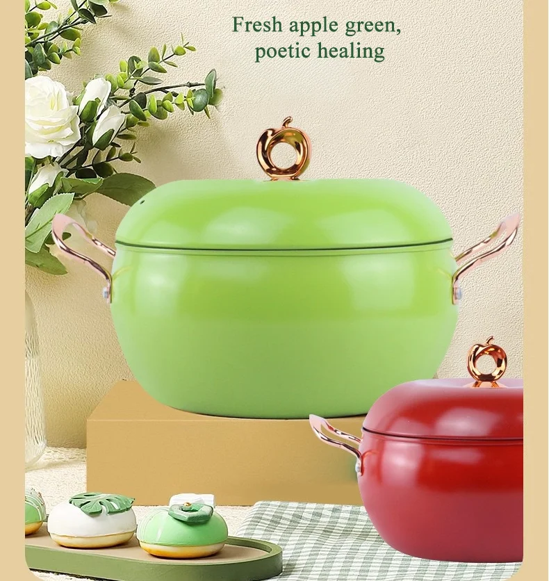 8L large capacity gift casserole stew pot New Apple non-stick cooking pot household health pot fine iron double ear pat