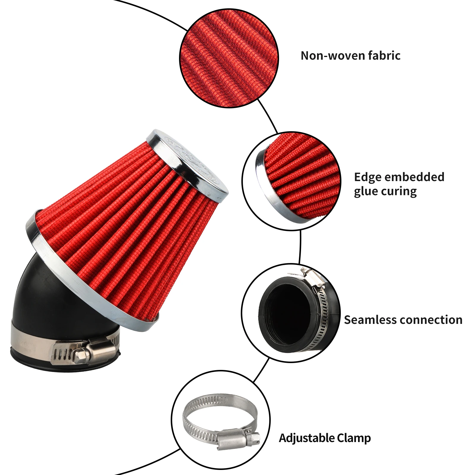 NIBBI Motorcycle Air Filter 42/48mm Air Cleaner PE PWK Carburetor 45 Degree Bend Air Intake Filters Pipe Modified Parts