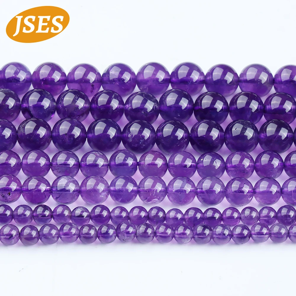 

3A Natural Light Amethyst Purple Crystal Quartz Loose Stone Beads Jewelry Making DIY Bracelets Supplies Accessories Charms