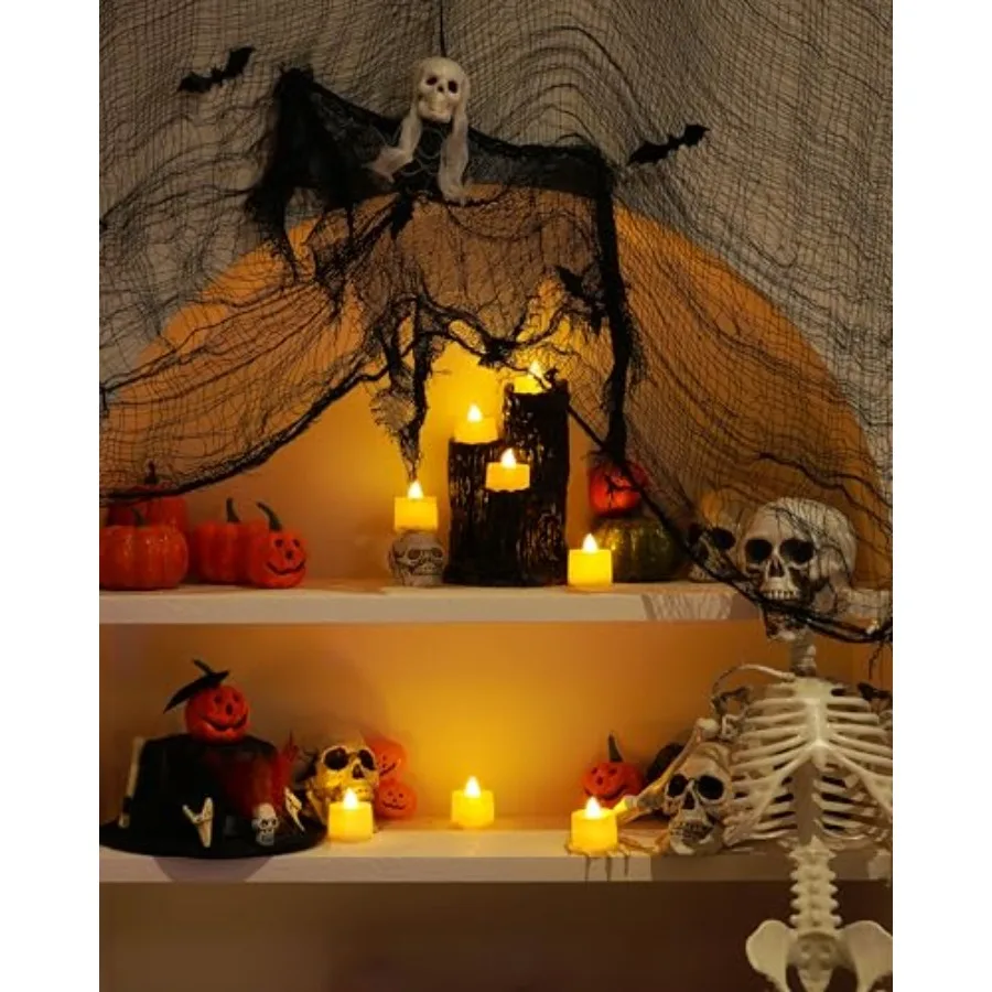 LED Tea Lights, Flameless Votive Candles, Lasting Electric Fake Small Candles, Battery Operated Tealights Candles for Halloween view 3