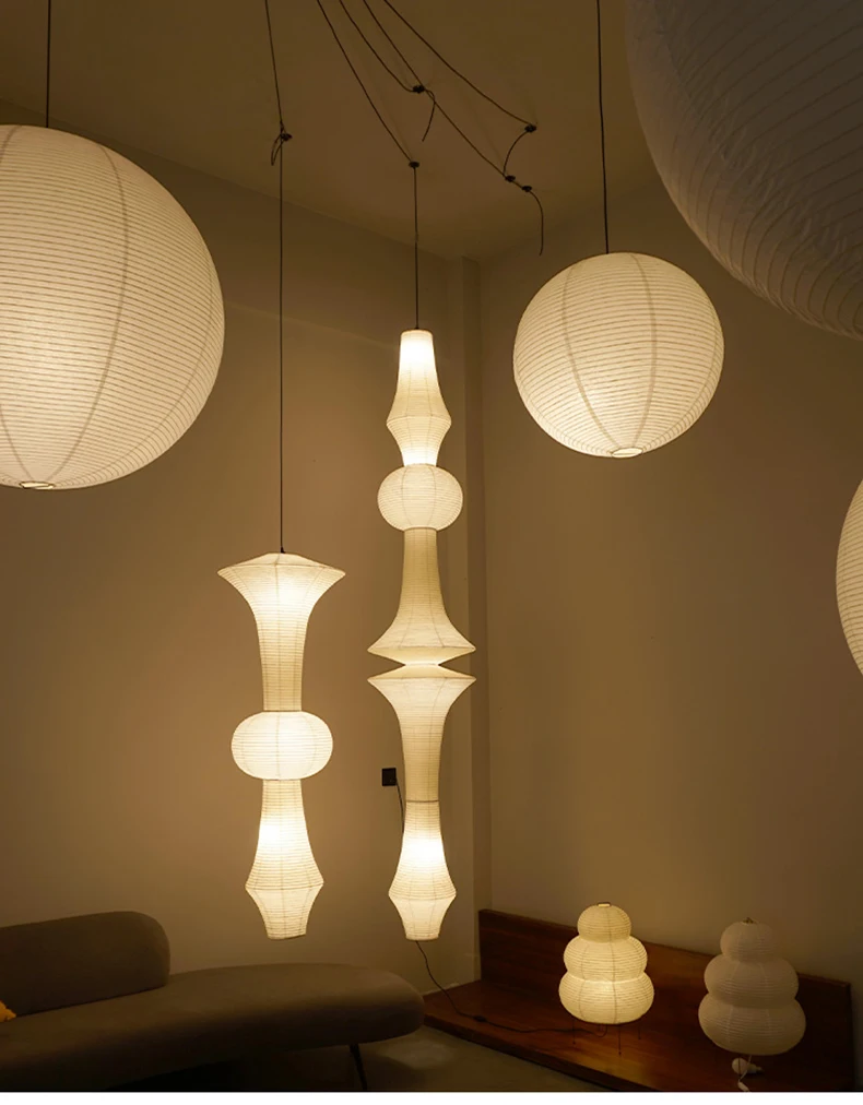 Lámpara de papel de arroz Akari japonés, lámpara colgante moderna Noguchi Yong, luz de diseño para esquina de dormitorio y sala de estar