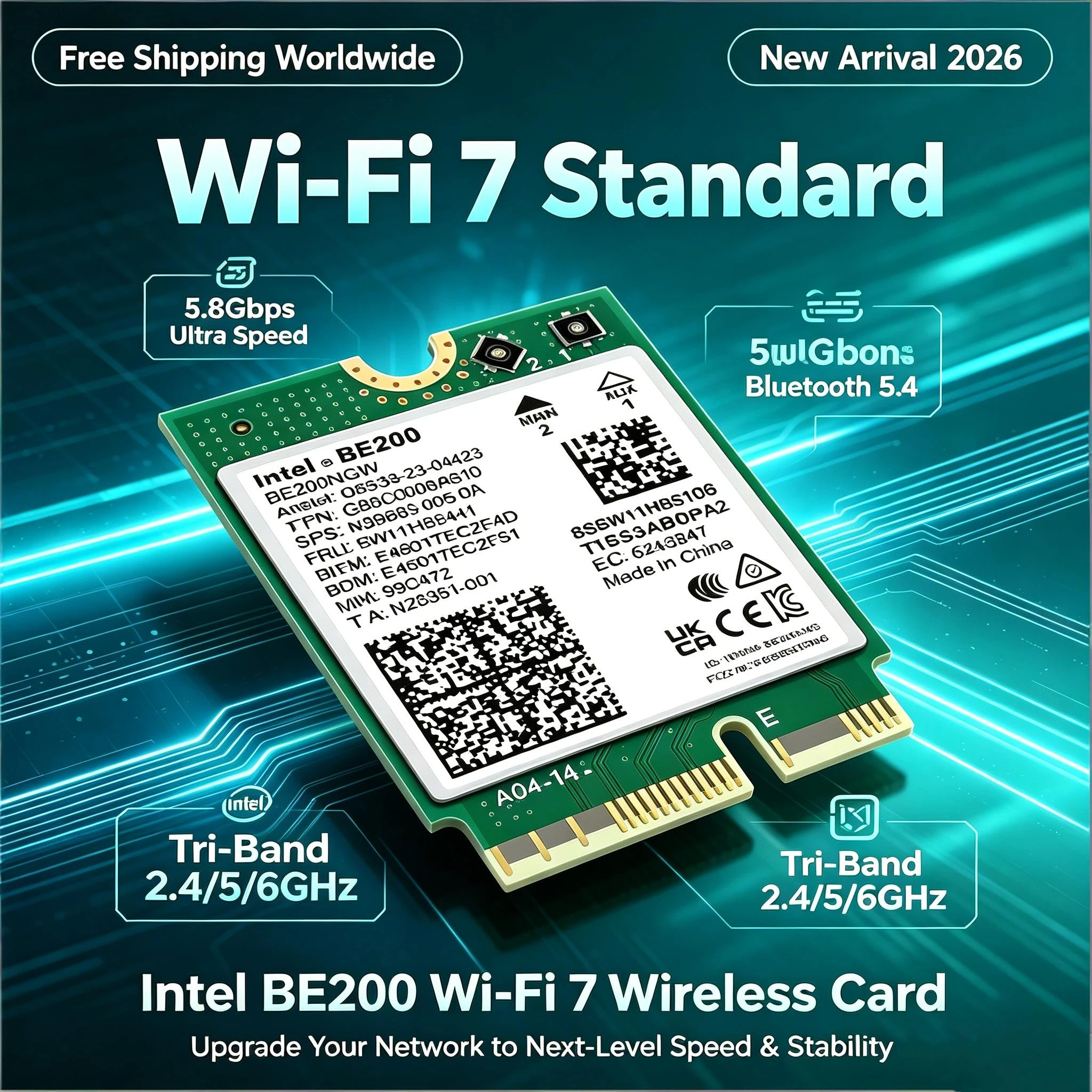 WiFi 7 Wireless Card Intel BE200 NGW Bluetooth 5.4 5800Mbps 