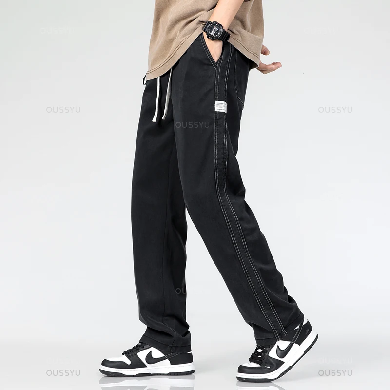 جينز Lyocell للرجال ، أربعة مواسم ، كاجوال ، مرن ، بنطلون جينز ، علامة تجارية للرجال ، فضفاض ، مستقيم ، حجم كبير ، عرض عصري