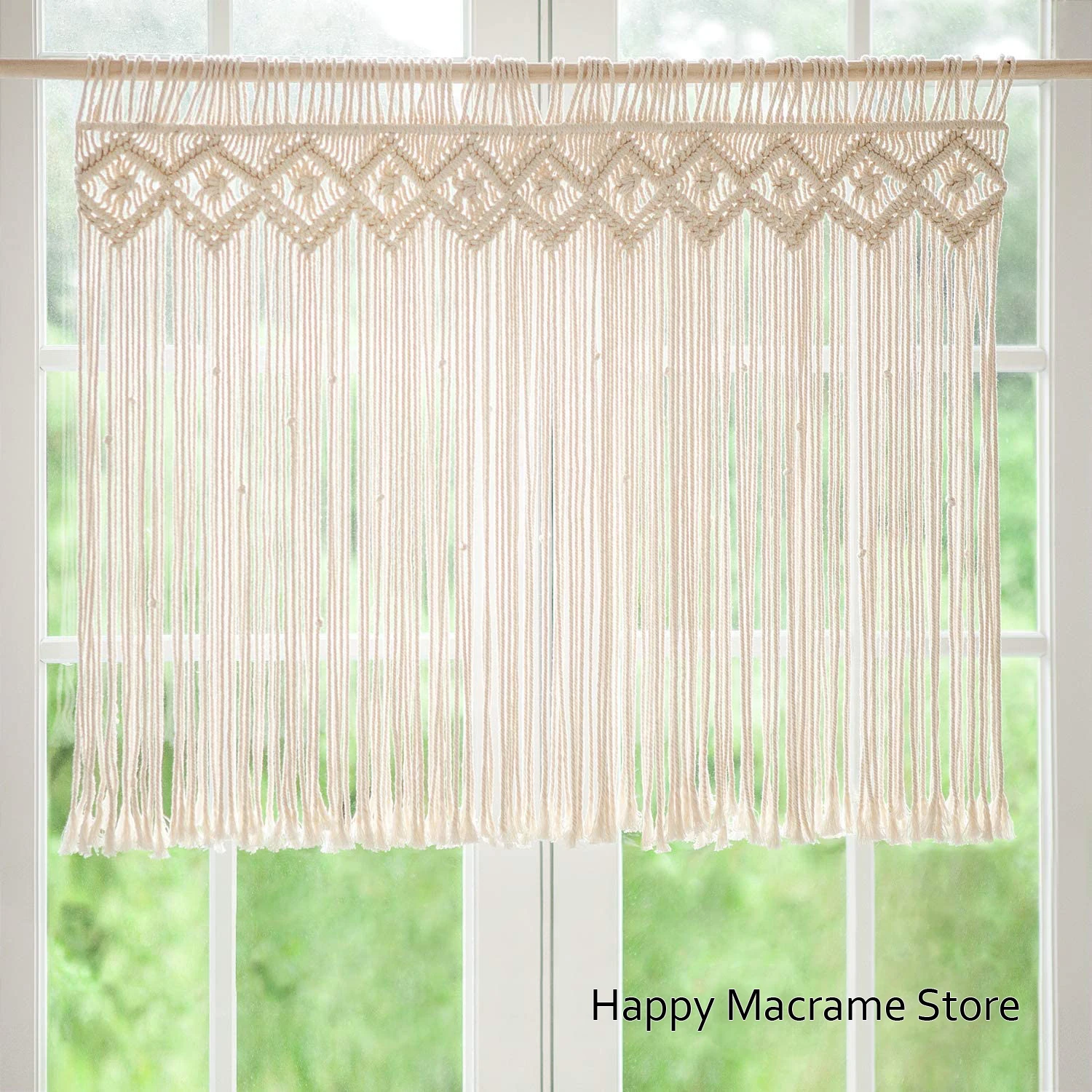 Macrame Valance 35 W x 26 H Short Window Treatments Panels Curtain Valance Woven Boho Wall Hanging Home Decor