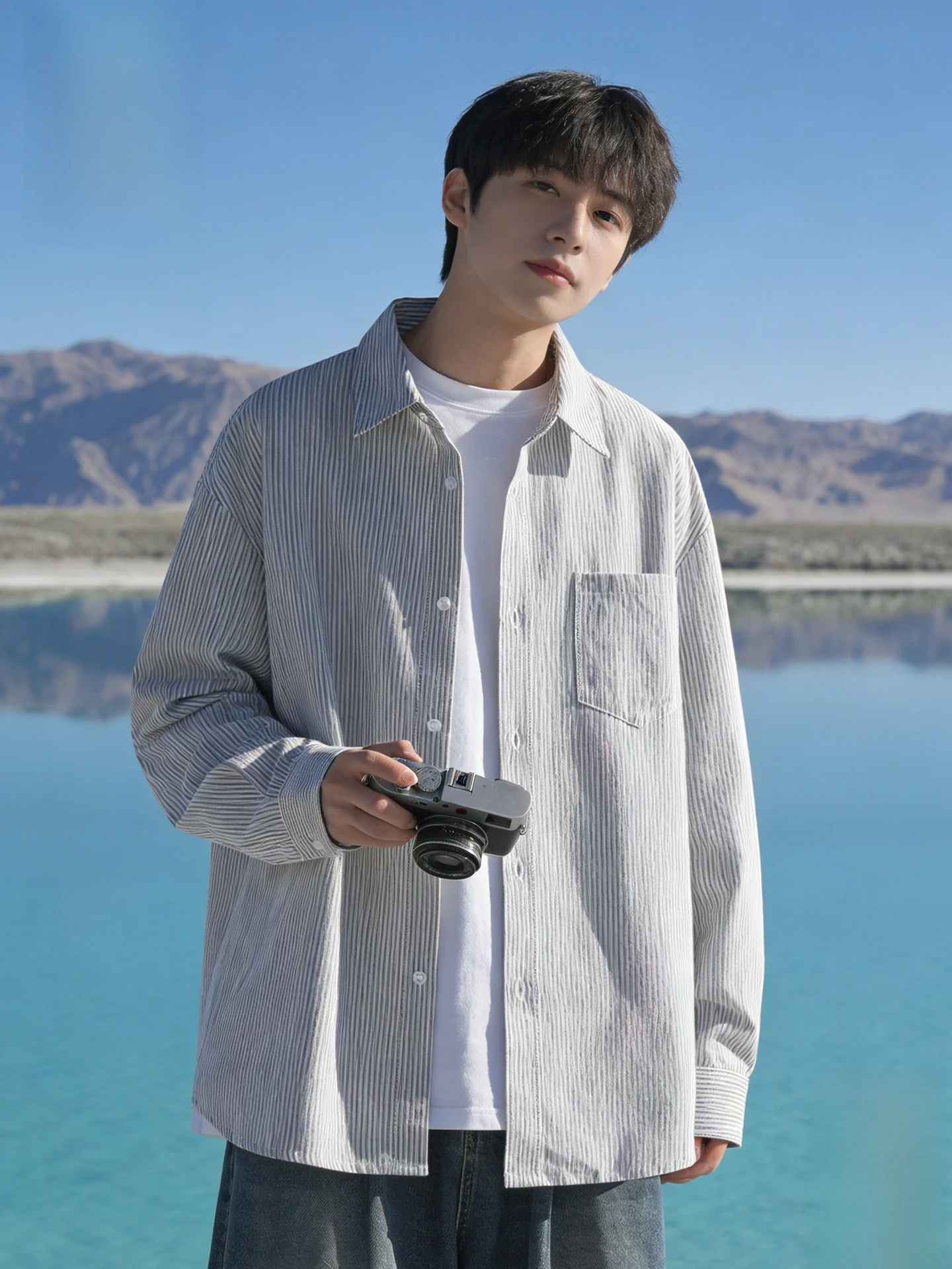 

Ox Cloth Striped irt Long Sve Men's Spring Casual Faionable Layering irt Breathable Anti-Wrinkle