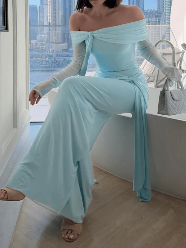 Women's Off-Shoulder Maxi Dress Summer Elegant Fashion Party Chic Holiday Short Sleeve Pink Simple Ladies Dress Streetwear 2026