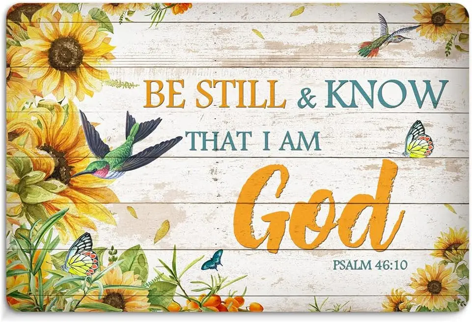 Inspirational Scripture Metal Wall Sign,Be Still and Know I Am God Tin Signs Sunflower Retro Wall Decoration Bible Verse Wa sign