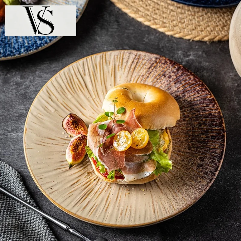 Plate 8 Inch Underglaze Color Home Hotel Tableware Supplies Decoration 1PC Ceramic Food Western Plate Commercial Round Steak