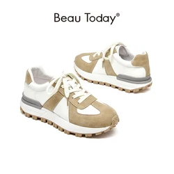 BeauToday Sneakers Women Genuine Pig Suede Shallow Patchwork Lace-up Closure Spring Autumn Female Trainers Handmade C29130