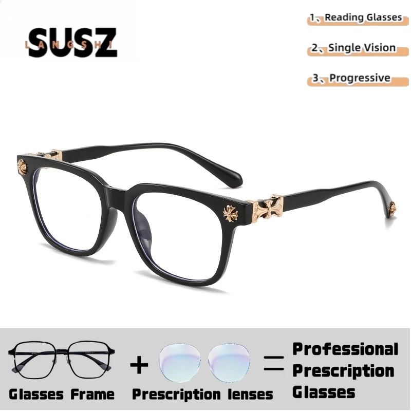 LS-SUSZ Classic For Men And Women Black & Transparent Frame Unisex Computer Wearing Women Glasses Square Anti Blue Light Glasses