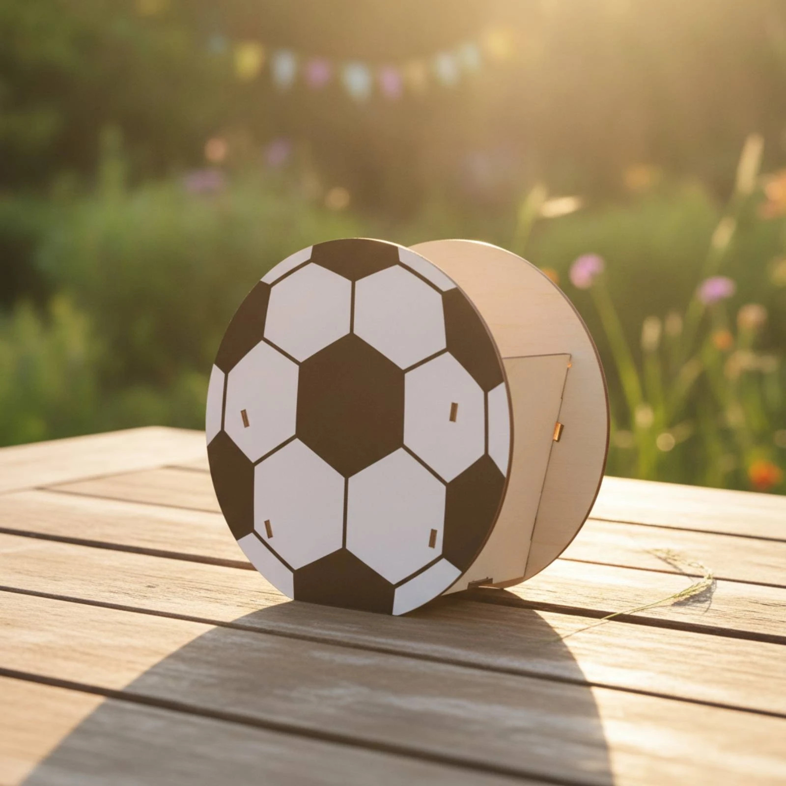 Wooden Planter with Soccer Ball Face Flat-Pack Soccer Ball Planter for Party Planners