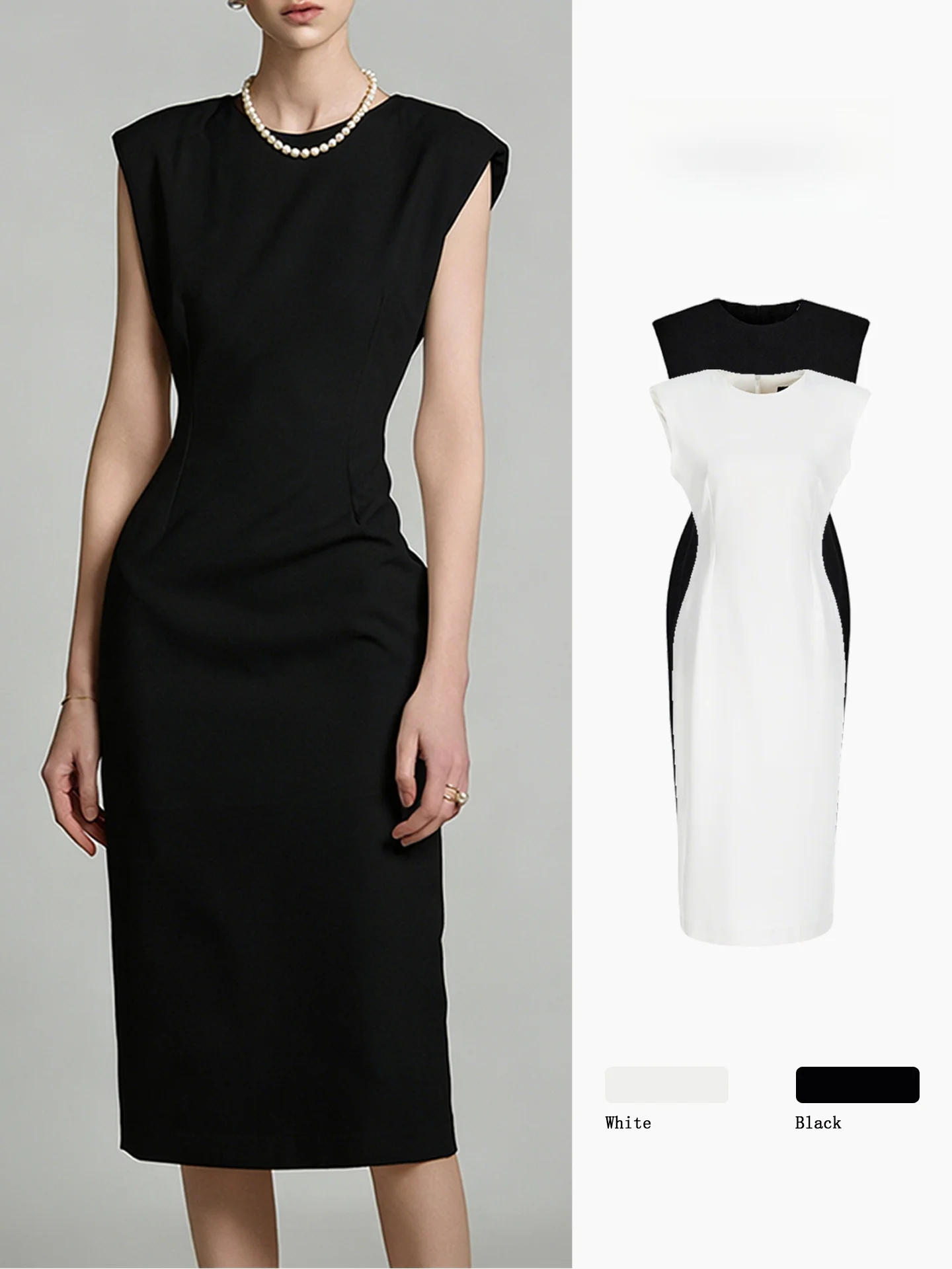 

Black Sleeveless Slim Fit High Waist Skirt Dress Commute Ready Women's Fashion Summer Dress H-Shape Silhouette Zipper Closure
