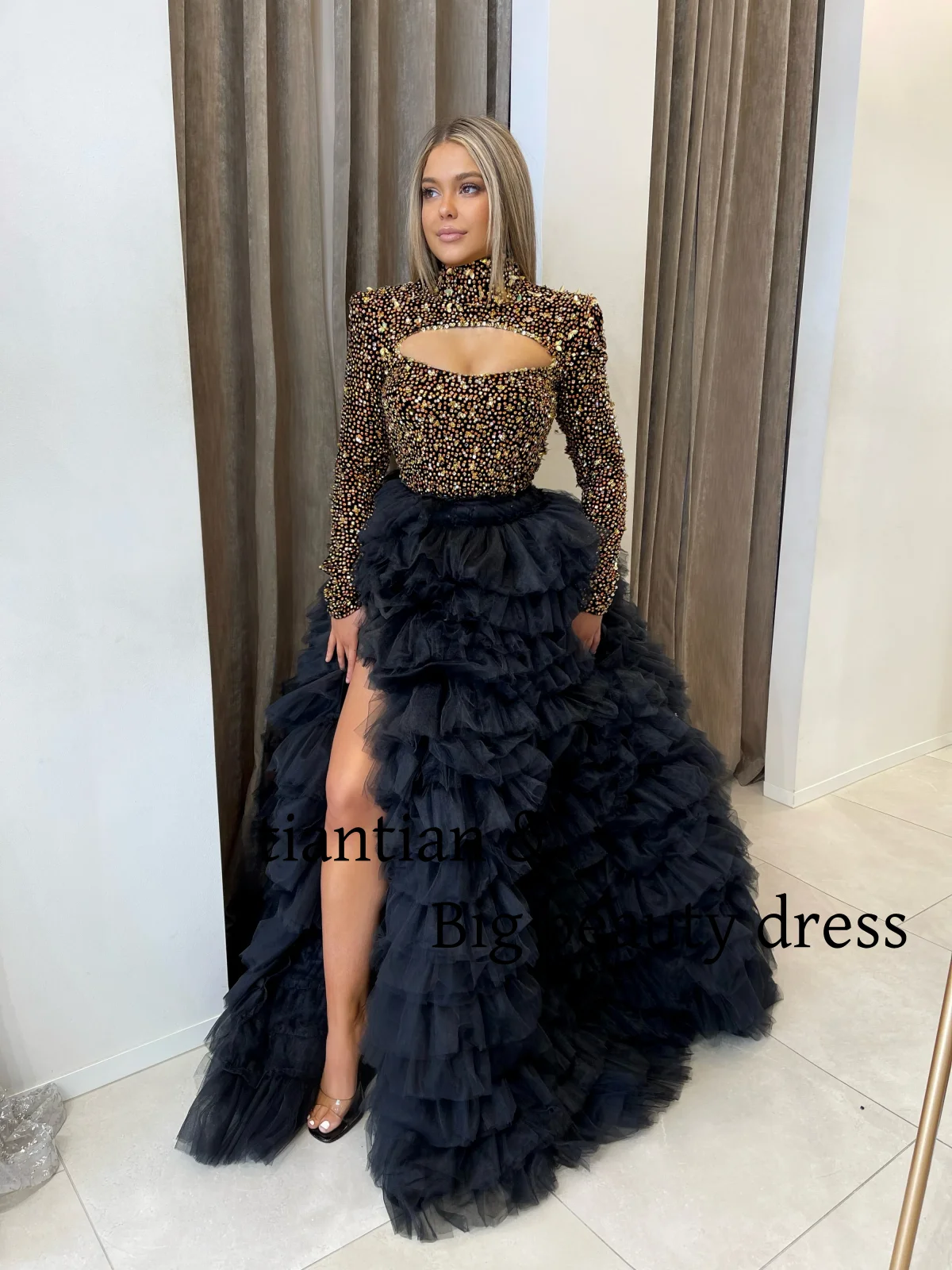 

Customized Luxury rhinestone Prom Dresses Long Style Floor Mopping Tulle Evening Gowns Dress vestidos de fiesta elegantes