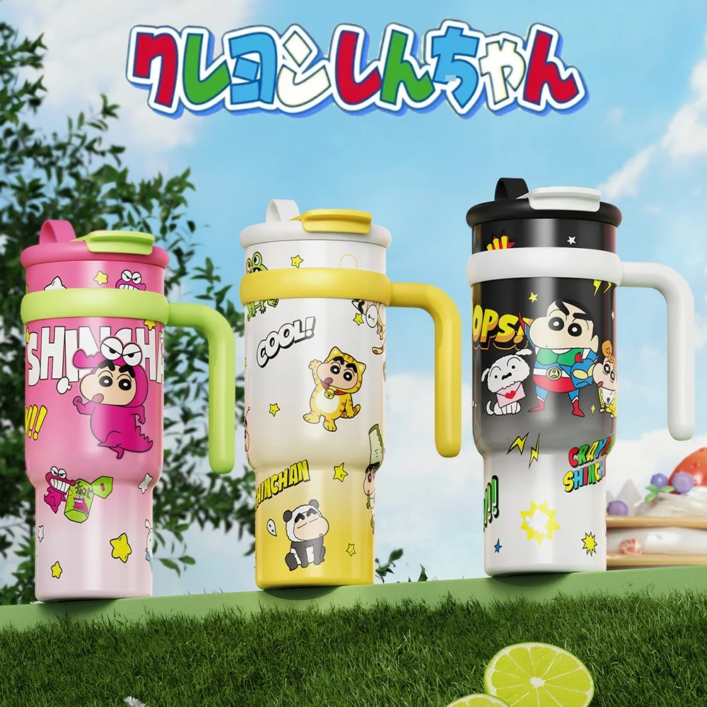 

900Ml Crayon Shin-Chan Cartoon Insulated Mug With Straw Large-Capacity Household Stainless Steel Water Cup Girl Hiking Thermos