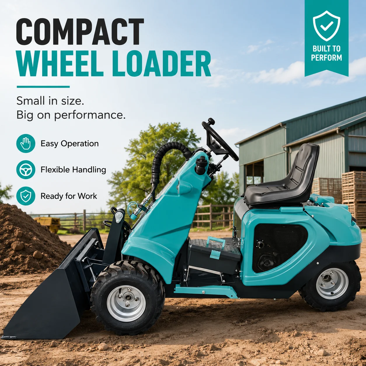 Chargeuse compacte sur pneus à 3 roues personnalisée CE Euro 5, chargeuse hydraulique compacte pour l'aménagement paysager, la construction agricole et la manutention de matériaux