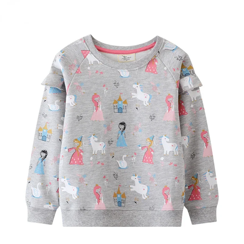 

Spring Autumn Girls' Pullover New Children's Clothing Cartoon Long Sleeved Waistwear Fashionable Cute Round Neck Top New