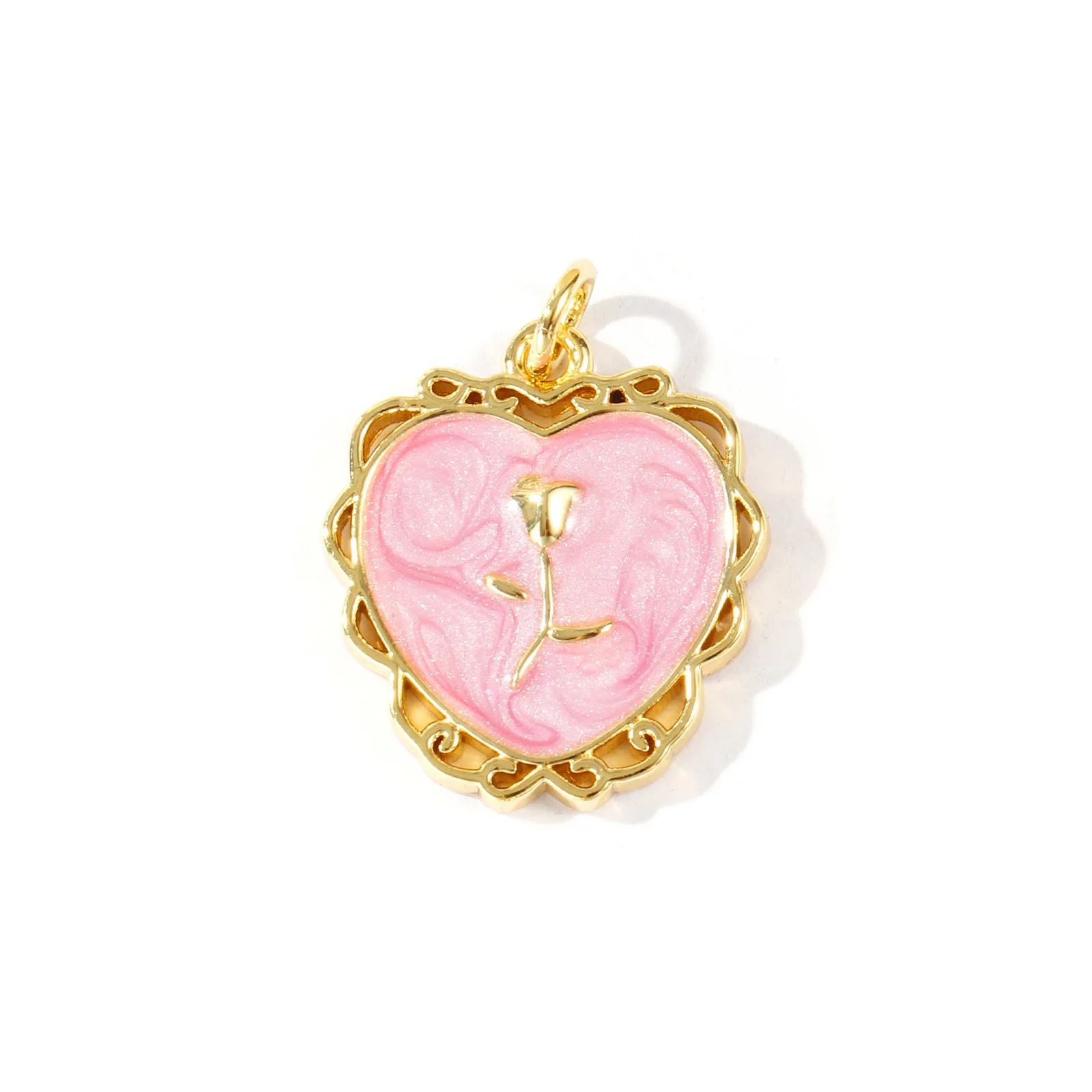 2 Stück Messing-Anhänger, 18 Karat vergoldet, Valentinstag, Herz, Blume, roter Zirkonia, Anhänger für Frauen, DIY-Halskette, Schmuck, Geschenk – Detail 2