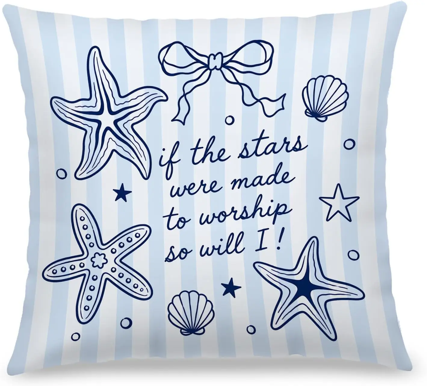 Best Coastal Stars Worship Throw Pillow Covers Blue Nautical Beach Starfish Ocean Quote Cushion Decor 40x40cm
