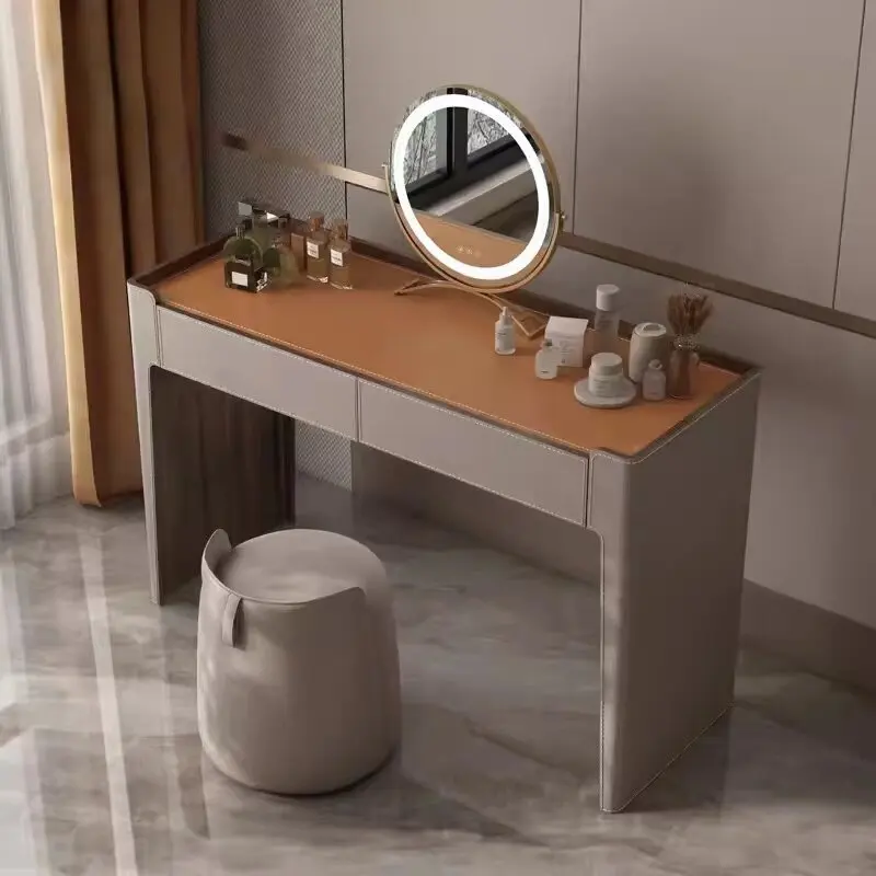 Saddle leather dresser small apartment bedroom high-end modern solid wood