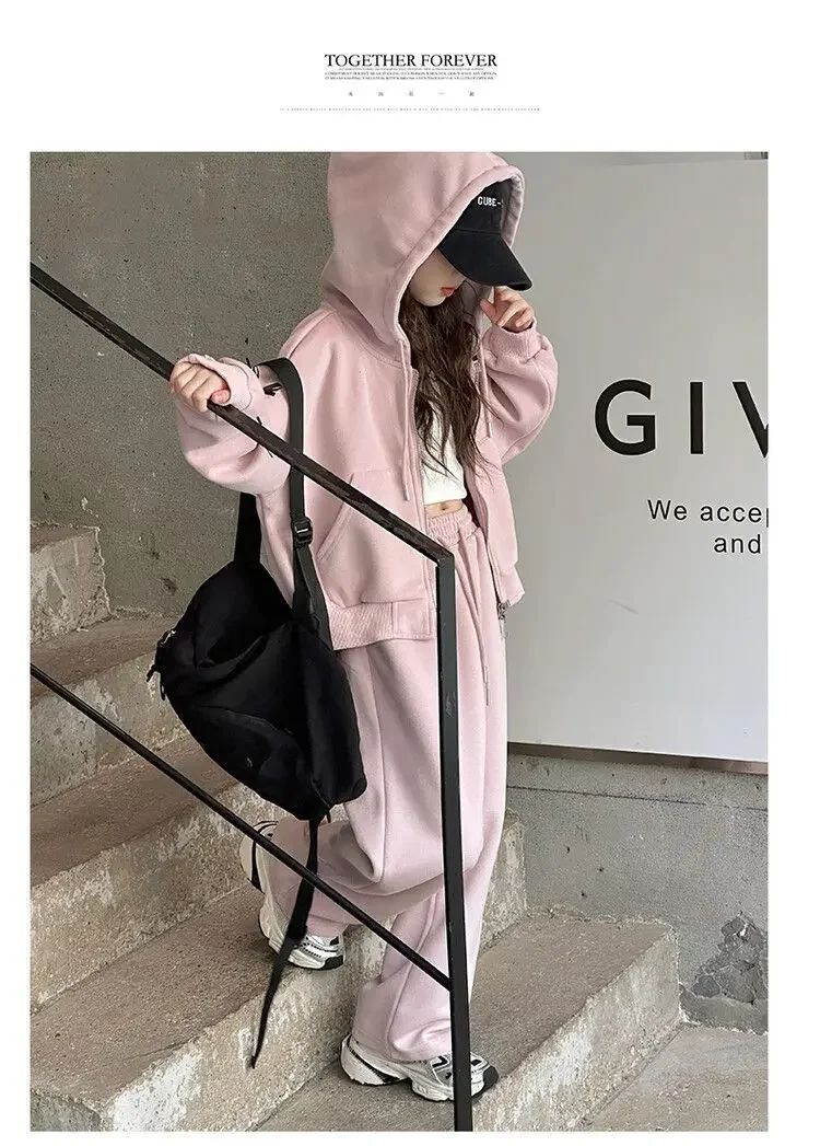 Mädchen-Trainingsanzug mit Kapuze und Schleifendetail – zweiteiliges Outfit im koreanischen Stil mit langärmeliger Jacke und Hose für größere Kinder. – Detail 29