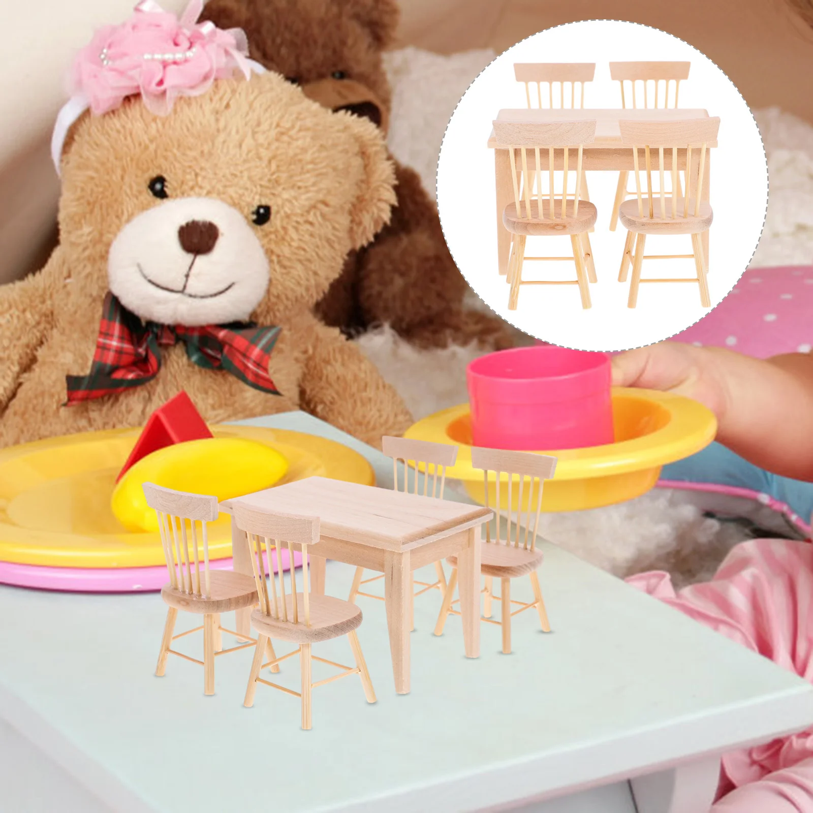 Retro Furniture Miniature Chair Figurines Small Wooden Vintage Ornaments Model Bamboo Child