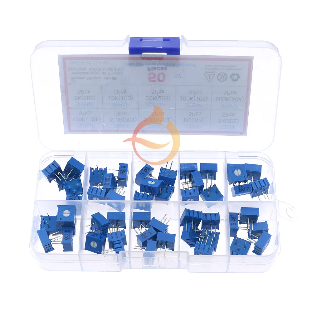 10Value 3386P 100R-500K Various Variable Resistors Assortment Kit 50Pcs Each 5pcs
