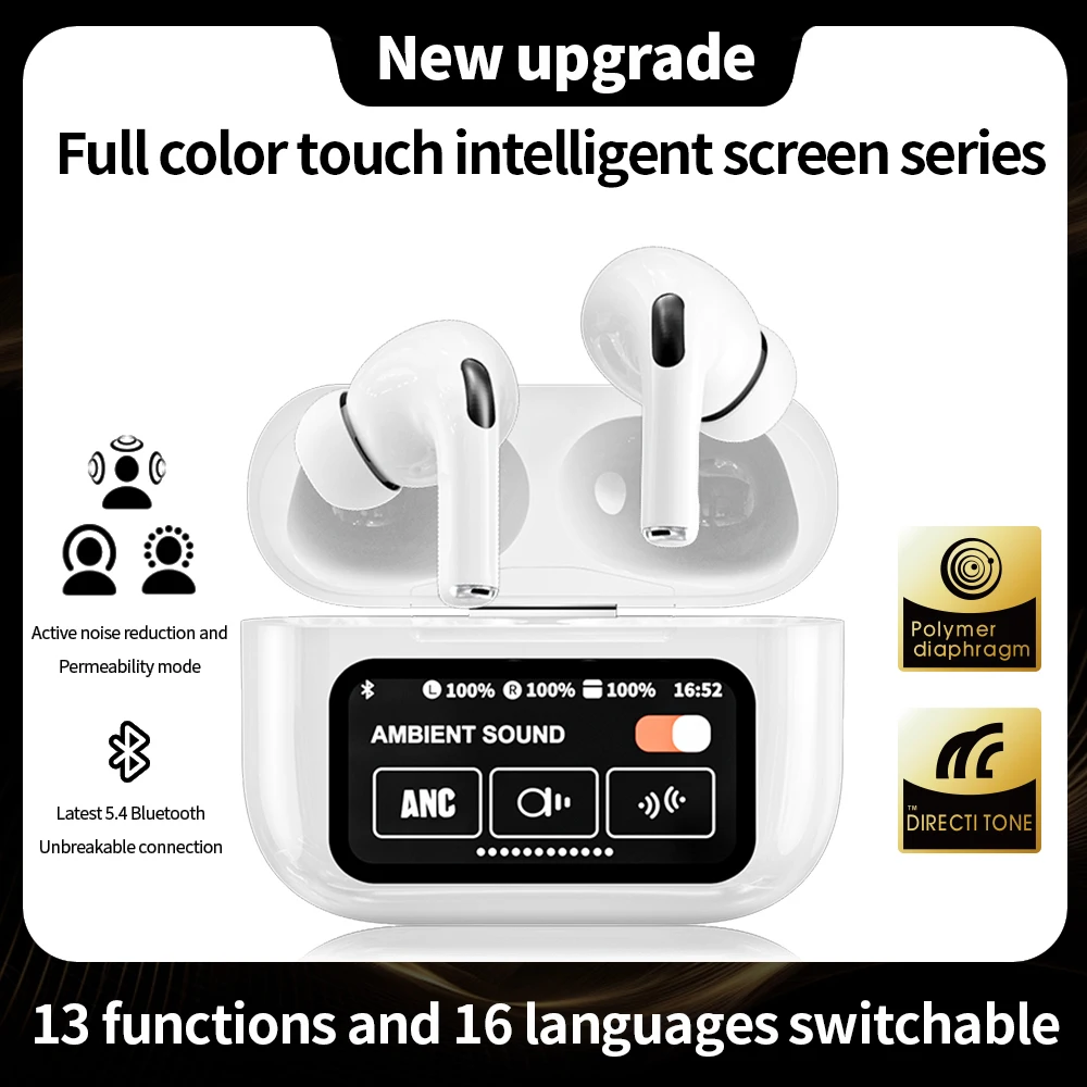 

ZQB A9 Pro Smart Bluetooth Wireless Earphones ANC ENC Noice Cancellation In-Ear Headphone 1.45 Inch Touch Screen White Earbuds