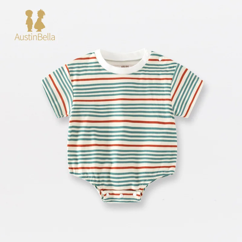 

Austin&Bella Infant Baby Boys Girls Summer Cute Romper 0-18M Short Sleeve Red Blue Striped Cotton Jumpsuit Toddler Baby Clothes